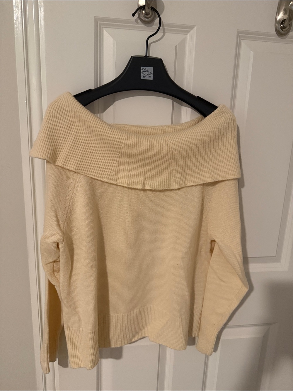 PAIGE Cream Off-Shoulder Fold-Over Knit Sweater